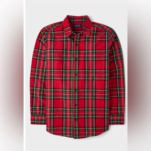 NWOT The Childrens Place Men Matching Family Plaid Poplin ButtonUp Shirt Red XXL